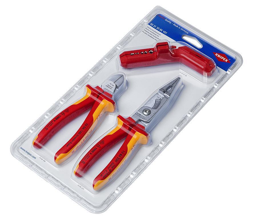 KNIPEX 3 Piece Electro VDE Installation Plier Set - 00 31 30 BK V01