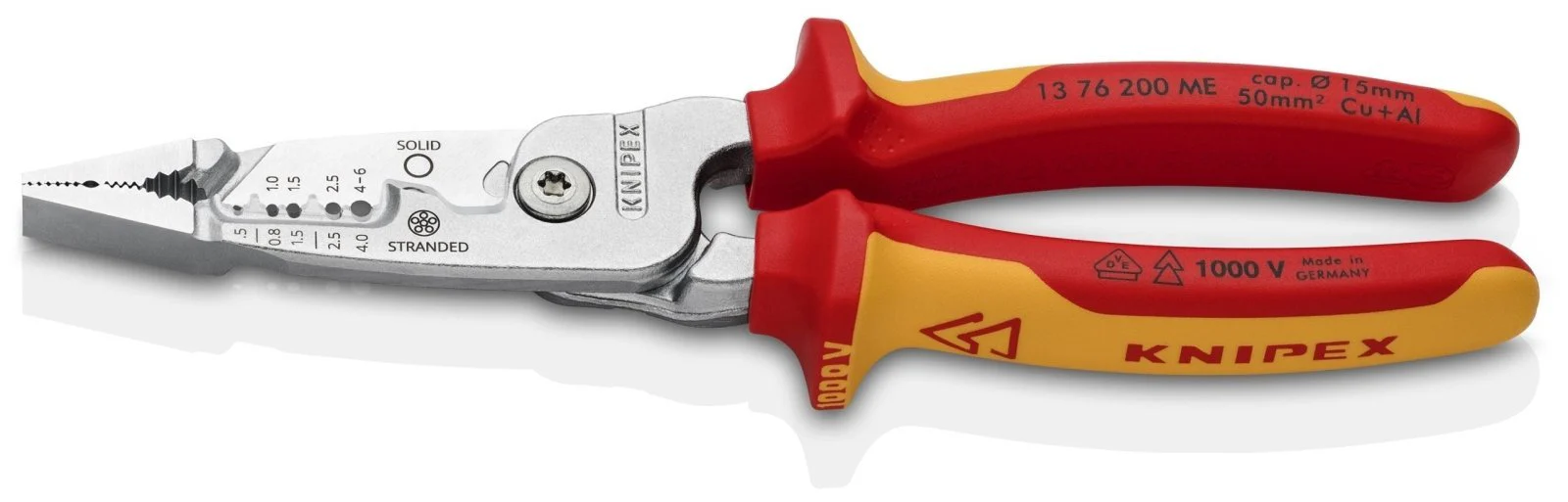 KNIPEX 13 76 200 ME VDE Insulated Chrome Plated Metric Wire Stripper Multi-Component Grips 200mm - Image 5
