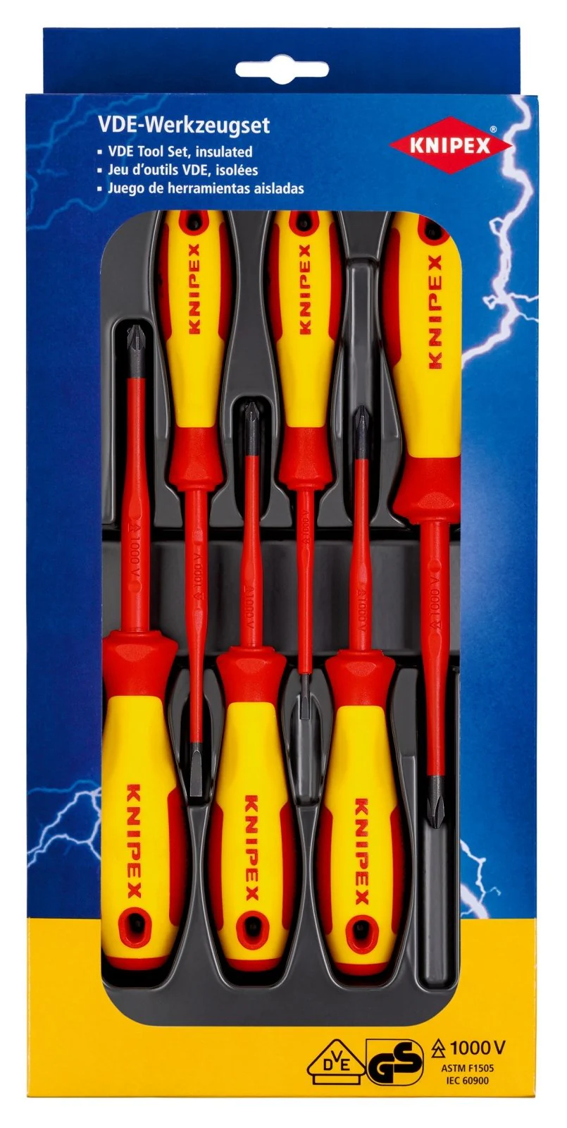 KNIPEX 6 Piece VDE Slotted, Phillips & Pozi Slim Screwdriver Set 00 20 12 V04