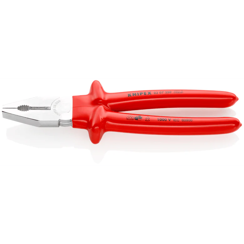 KNIPEX Combination Pliers with dipped insulation, VDE-tested chrome-plated 250 mm cutting edges with bevel