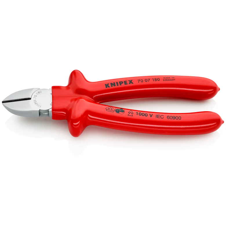 KNIPEX Diagonal Cutter with dipped insulation, VDE-tested chrome-plated 180 mm cutting edges with bevel