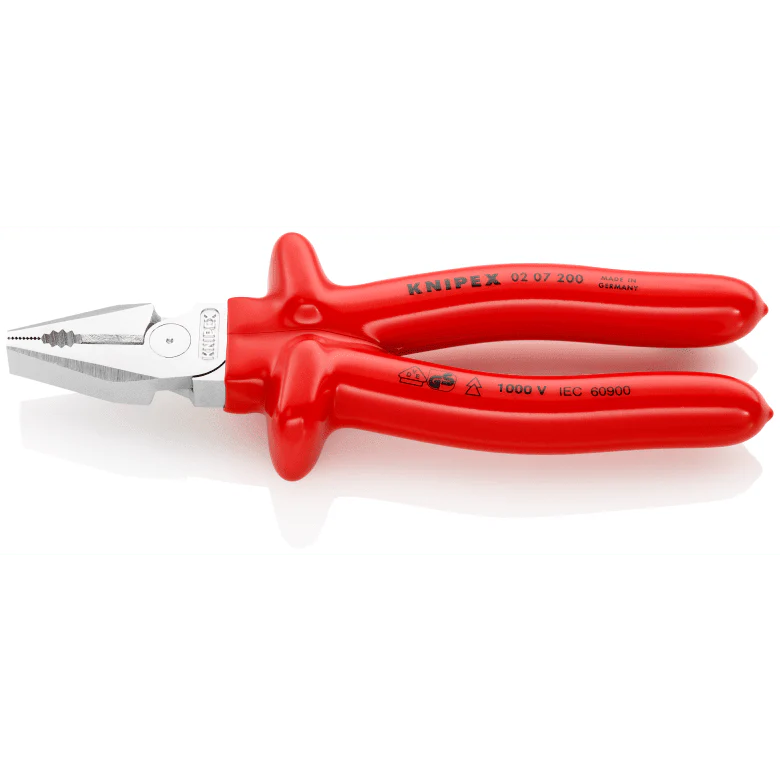 KNIPEX High Leverage Combination Pliers with dipped insulation, VDE-tested chrome-plated 200 mm cutting edges with bevel