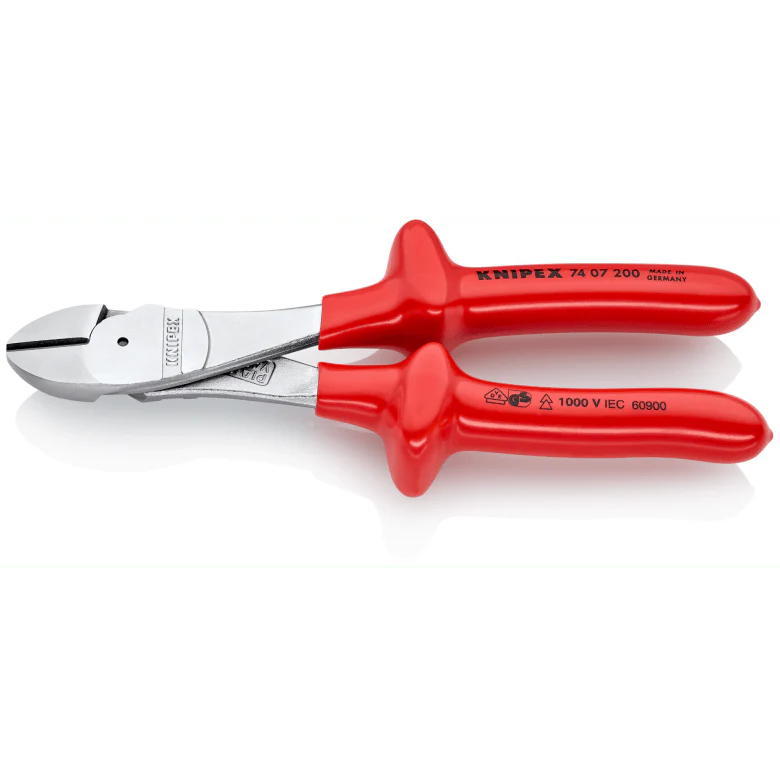 KNIPEX High Leverage Diagonal Cutter with dipped insulation, VDE-tested chrome-plated 200 mm cutting edges with bevel