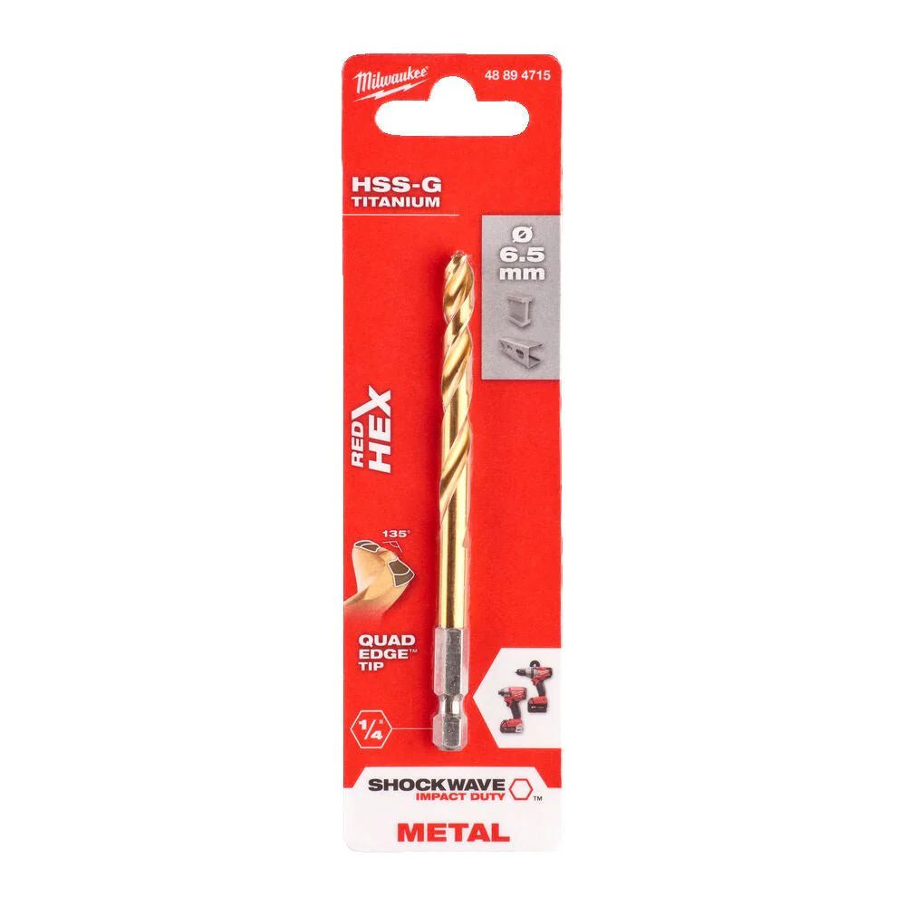 Milwaukee Metal Drill Bit Red Hex Shockwave HSS - Ground Titanium - Image 13