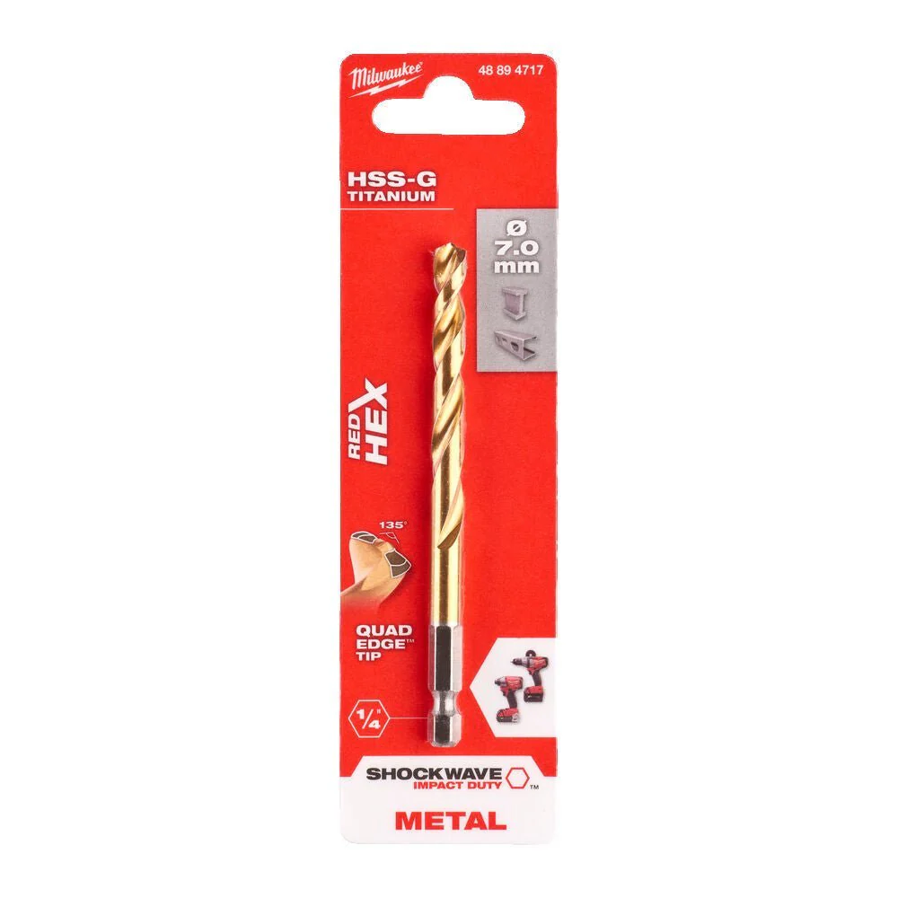 Milwaukee Metal Drill Bit Red Hex Shockwave HSS - Ground Titanium - Image 14