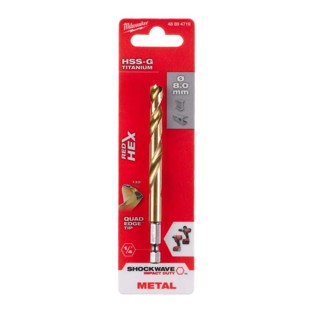Milwaukee Metal Drill Bit Red Hex Shockwave HSS - Ground Titanium - Image 15