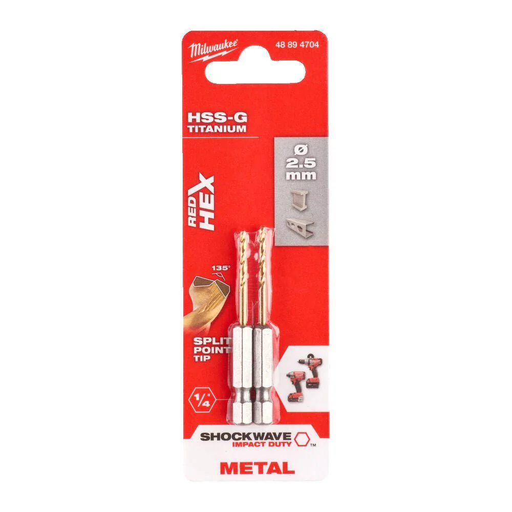 Milwaukee Metal Drill Bit Red Hex Shockwave HSS - Ground Titanium - Image 3