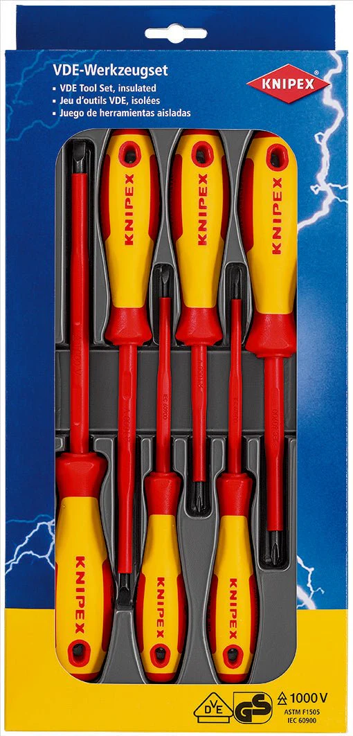 KNIPEX 6 Piece VDE Slotted & Phillips Screwdriver Set - 00 20 12 V02