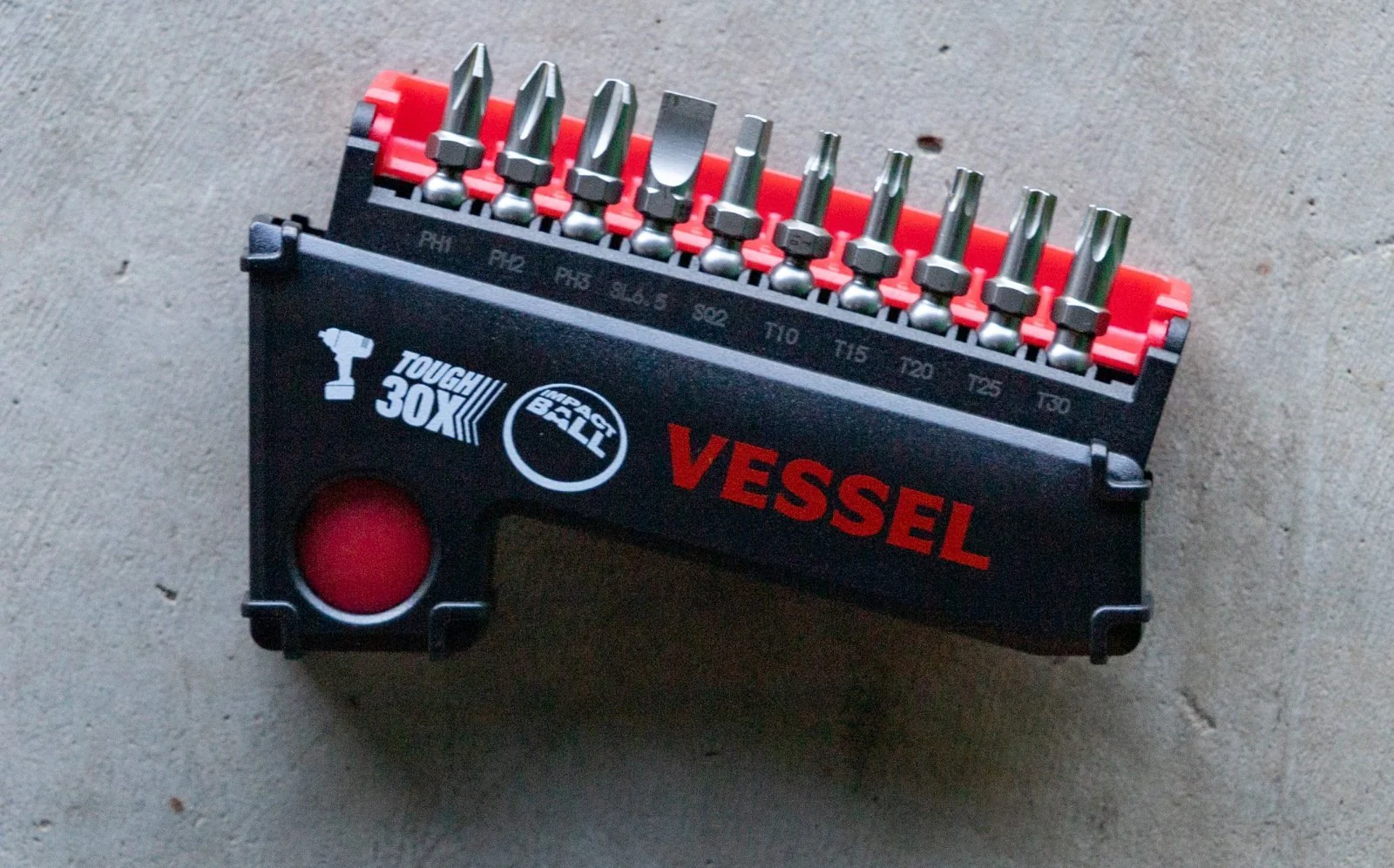 Vessel Set of 10 Torsion Impact Ball Bits + Bit Holder with Philips, Slotted, Square & Torx Bits