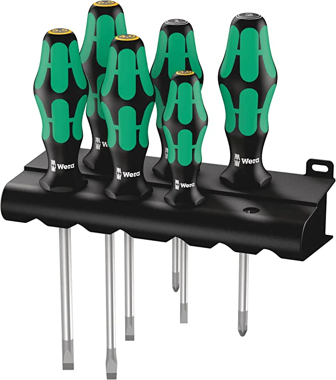Wera Tools 05105656001 334/355/6 Kraftform Plus Lasertip screwdriver set with rack, PZ/SL, 6pc